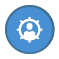 A blue circle with an image of a person inside it.