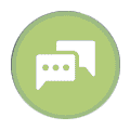A green circle with two speech bubbles on it.